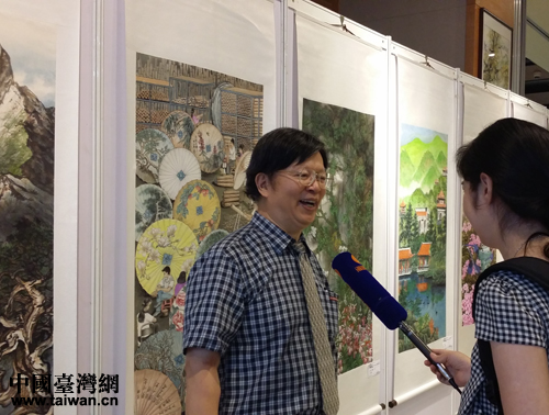 中華現代國畫研究學會（臺灣）理事長陳銘顯介紹參展的臺灣畫作