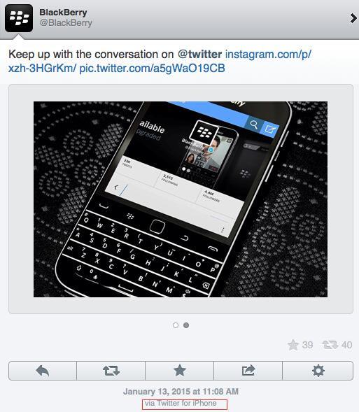 黑莓又被打臉：推特官方賬號竟用iPhone發帖