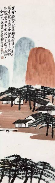 《松山閒居》 設色紙本 立軸  148.6 × 46 cm