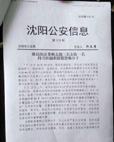 瀋陽警方擊斃三名暴恐分子 暴徒呼喊“聖戰”口號