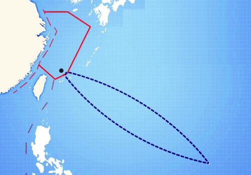 美軍兩架B-52轟炸機26日從關島起飛進入中國東海防空識別區。圖為路線示意圖。