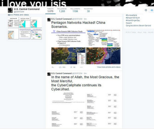 IS駭客攻擊美中央司令部“推特”官網，美對華作戰計劃被曝光。