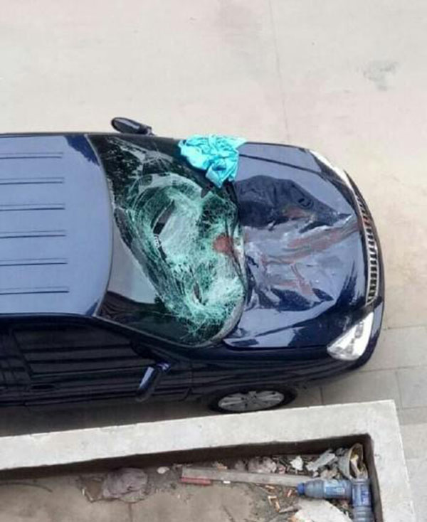 網友稱被墜樓男生砸中的車輛。