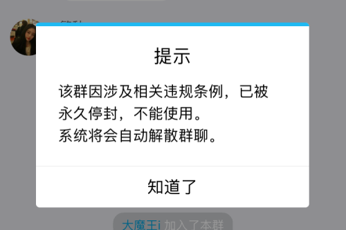 相關藍鯨群已被永久停封。手機截圖