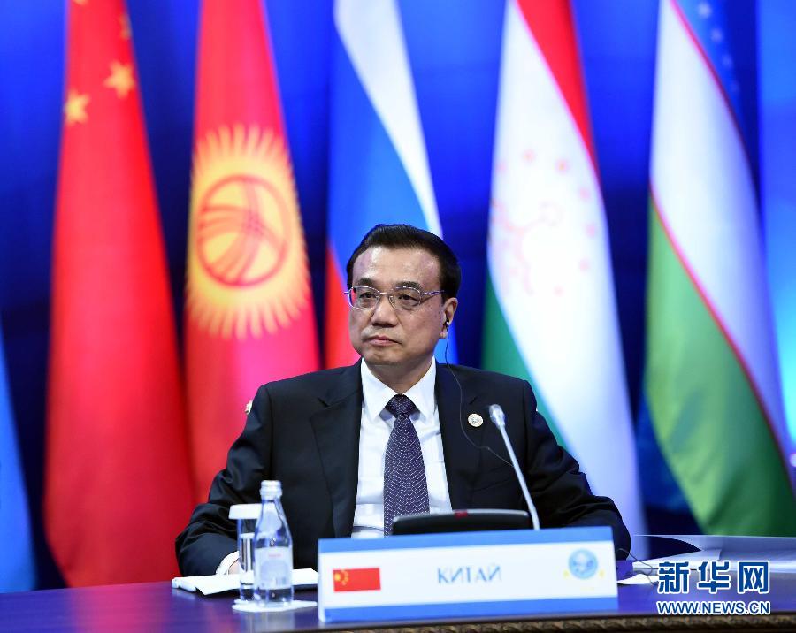 12月15日，中國國務院總理李克強在阿斯塔納出席上海合作組織成員國政府首腦理事會第十三次會議。 新華社記者 饒愛民 攝