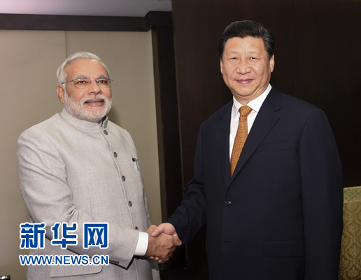 7月14日，國家主席習近平在巴西福塔萊薩會見印度總理莫迪。新華社記者李學仁攝
