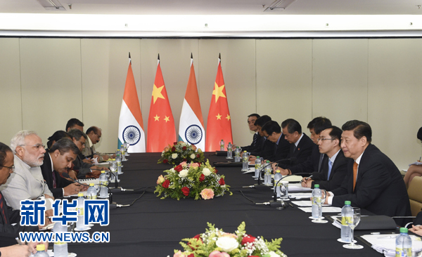 7月14日，國家主席習近平在巴西福塔萊薩會見印度總理莫迪。新華社記者李學仁攝